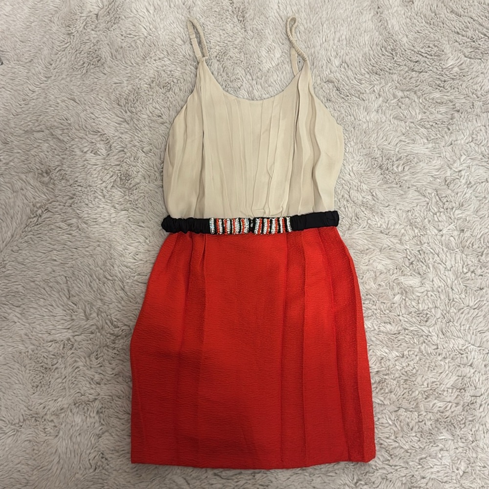 Sandro Color Block Cami Dress with Beaded Belt